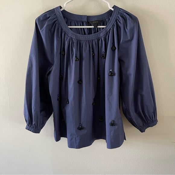 J. Crew Tops - J. Crew Womens Peasant Top Medium The Perfect Embellished Dark Evening Blue